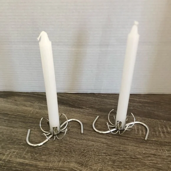 1950s Silver Tone Flower Candle Holders - Picture 2 of 10